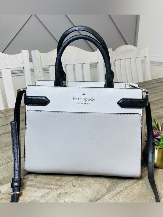 kate spade Handbags - Kate Spade New York Staci Medium Satchel Bag Purse - Gray White Colorblock Rare
